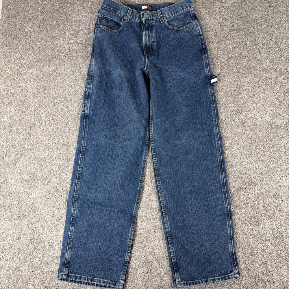 Vtg Tommy Hilfiger Jeans Mens 30x32 Dark Wash Baggy Carpenter Y2K Skater Preppy
